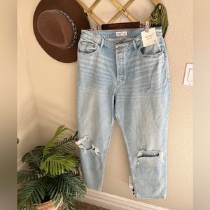 Abercrombie & Fitch light Wash distressed high rise dad denim jeans curve 16R